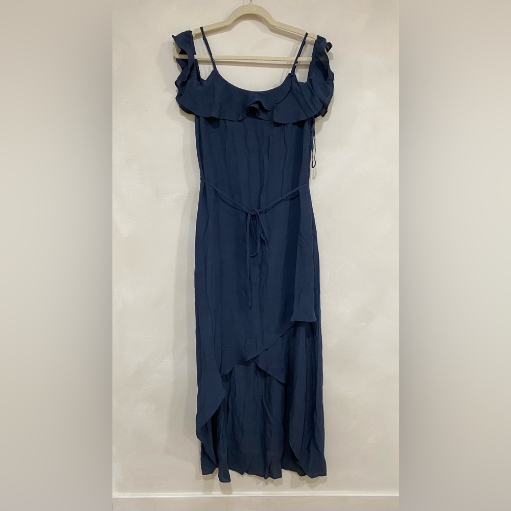 Wishlist Ruffled Tie Belt Maxi Dress Navy Small NWOT